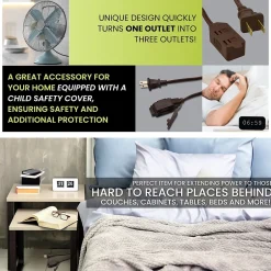 Extension Cords<GoGreen Power 20' Extension Cords, 3-Outlet, 16 AWG, Brown, 3/Pack (GG-24820-3)