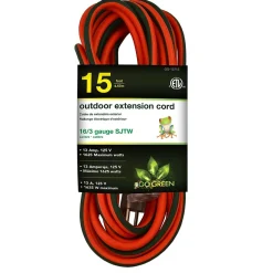 Extension Cords<GoGreen Power 15' Indoor/Outdoor Extension Cord, 16 AWG, Orange (GG-13715)