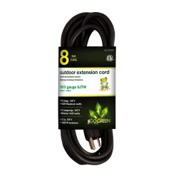Extension Cords<GoGreen Power 8' Indoor/Outdoor Extension Cord, 16 AWG, Black (GG-13708BK)
