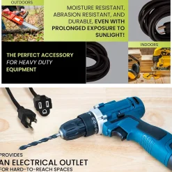 Extension Cords<GoGreen Power 15' Indoor/Outdoor Extension Cord, 16 AWG, Black (GG-13715BK)