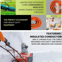 Extension Cords<GoGreen Power 50' Indoor/Outdoor Extension Cord, 3-Outlet, 14 AWG, Orange (GG-15150)