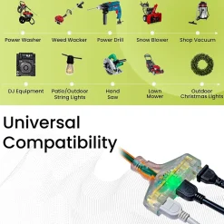 Extension Cords<GoGreen Power 25' Indoor/Outdoor Extension Cord, 3-Outlet, 14 AWG, Orange (GG-15125)