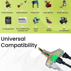 Extension Cords<GoGreen Power 100' Indoor/Outdoor Extension Cord, 3-Outlet, 14 AWG, Orange (GG-15100)