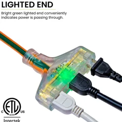 Extension Cords<GoGreen Power 100' Indoor/Outdoor Extension Cord, 3-Outlet, 12 AWG, Orange (GG-15200)