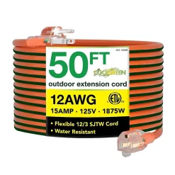 Extension Cords<GoGreen Power 50' Indoor/Outdoor Extension Cord, 12 AWG, Orange (GG-14050)