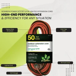 Extension Cords<GoGreen Power 50' Indoor/Outdoor Extension Cord, 12 AWG, Orange (GG-14050)