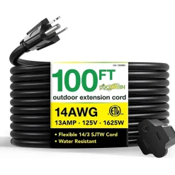Extension Cords<GoGreen Power 100' Indoor/Outdoor Extension Cord, 14 AWG, Black (GG-13800BK)