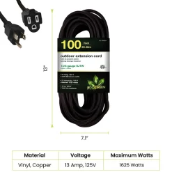 Extension Cords<GoGreen Power 100' Indoor/Outdoor Extension Cord, 14 AWG, Black (GG-13800BK)