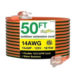 Extension Cords<GoGreen Power 50' Indoor/Outdoor Extension Cord, 14 AWG, Orange (GG-13850)