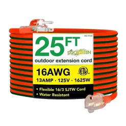 Extension Cords<GoGreen Power 25' Indoor/Outdoor Extension Cord, 16 AWG, Orange (GG-13725)