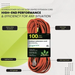 Extension Cords<GoGreen Power 100' Indoor/Outdoor Extension Cord, 16 AWG, Orange (GG-13700)