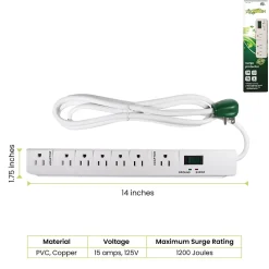 Surge Protectors & Power Strips<GoGreen Power 6' Metal Surge Protector, 7 Outlets, White (GG-17636)
