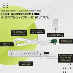 Surge Protectors & Power Strips<GoGreen Power 6' Metal Surge Protector, 7 Outlets, White (GG-17636)
