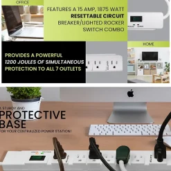 Surge Protectors & Power Strips<GoGreen Power 6' Metal Surge Protector, 7 Outlets, White (GG-17636)