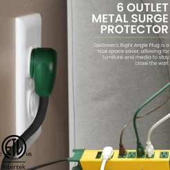 Surge Protectors & Power Strips<GoGreen Power 6' Metal Surge Protector, 6 Outlets, Yellow/Green (GG-26114)