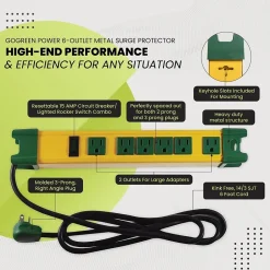 Surge Protectors & Power Strips<GoGreen Power 6' Metal Surge Protector, 6 Outlets, Yellow/Green (GG-26114)