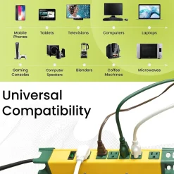 Surge Protectors & Power Strips<GoGreen Power 6' Metal Surge Protector, 6 Outlets, Yellow/Green (GG-26114)