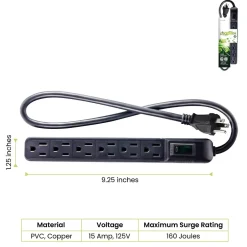 Surge Protectors & Power Strips<GoGreen Power 6 Outlet Mini Surge Protector, 2' cord, Black (GG-16103MINBK)