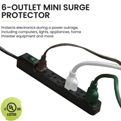Surge Protectors & Power Strips<GoGreen Power 6 Outlet Mini Surge Protector, 2' Cord, White (GG-16103MIN)
