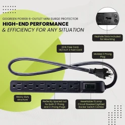 Surge Protectors & Power Strips<GoGreen Power 6 Outlet Mini Surge Protector, 2' Cord, White (GG-16103MIN)