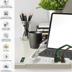 Surge Protectors & Power Strips<GoGreen Power 6 Outlet Surge Protector, 2.5' Cord, White (GG-16103MS)