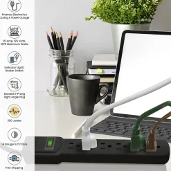 Surge Protectors & Power Strips<GoGreen Power 6 Outlet Surge Protectors, 6' Cord, Black (GG-16106MSBK)