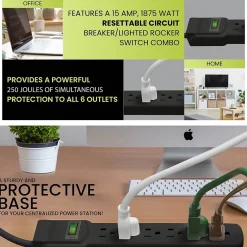Surge Protectors & Power Strips<GoGreen Power 6 Outlet Surge Protectors, 6' Cord, Black (GG-16106MSBK)