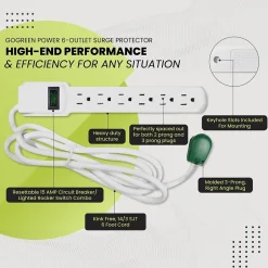 Surge Protectors & Power Strips<GoGreen Power 6 Outlet Surge Protector, 6' Cord, White (GG-16106MS)