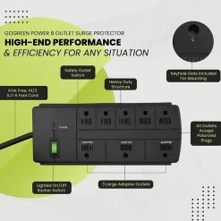 Surge Protectors & Power Strips<GoGreen Power 8 Outlet Surge Protector, 6' cord, Black (GG-18316BK)