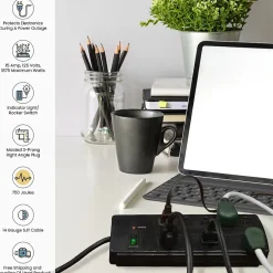 Surge Protectors & Power Strips<GoGreen Power 8 Outlet Surge Protector, 6' cord, Black (GG-18316BK)