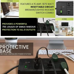 Surge Protectors & Power Strips<GoGreen Power 8 Outlet Surge Protector, 6' cord, Black (GG-18316BK)