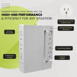 Surge Protectors & Power Strips<GoGreen Power 6 Outlet Swivel Wall Tap Adapter, White (GG-16000TSW)