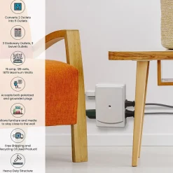 Surge Protectors & Power Strips<GoGreen Power 6 Outlet Swivel Wall Tap Adapter, White (GG-16000TSW)