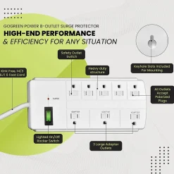 Surge Protectors & Power Strips<GoGreen Power 6' Surge Protector, 8 Outlet, White (GG-18316WH)