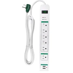 Surge Protectors & Power Strips<GoGreen Power 6' Surge Protector, 6 Outlet, White (GG-16326USB)
