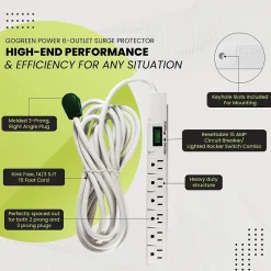 Surge Protectors & Power Strips<GoGreen Power 15' Surge Protector, 6 Outlets, White (GG-16315-15)