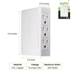 Surge Protectors & Power Strips<GoGreen Power Side Mount Wall Tap, 6 Outlet White (GG-16000TSM)