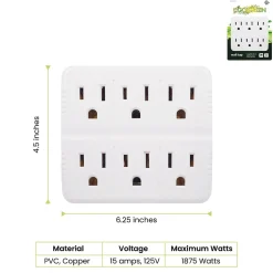 Surge Protectors & Power Strips<GoGreen Power Wall Tap, 6 Outlet, White, 3/Pack (GG-16000TW)