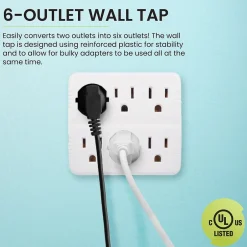Surge Protectors & Power Strips<GoGreen Power Wall Tap, 6 Outlet, White, 3/Pack (GG-16000TW)