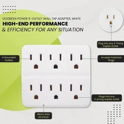 Surge Protectors & Power Strips<GoGreen Power Wall Tap, 6 Outlet, White, 3/Pack (GG-16000TW)