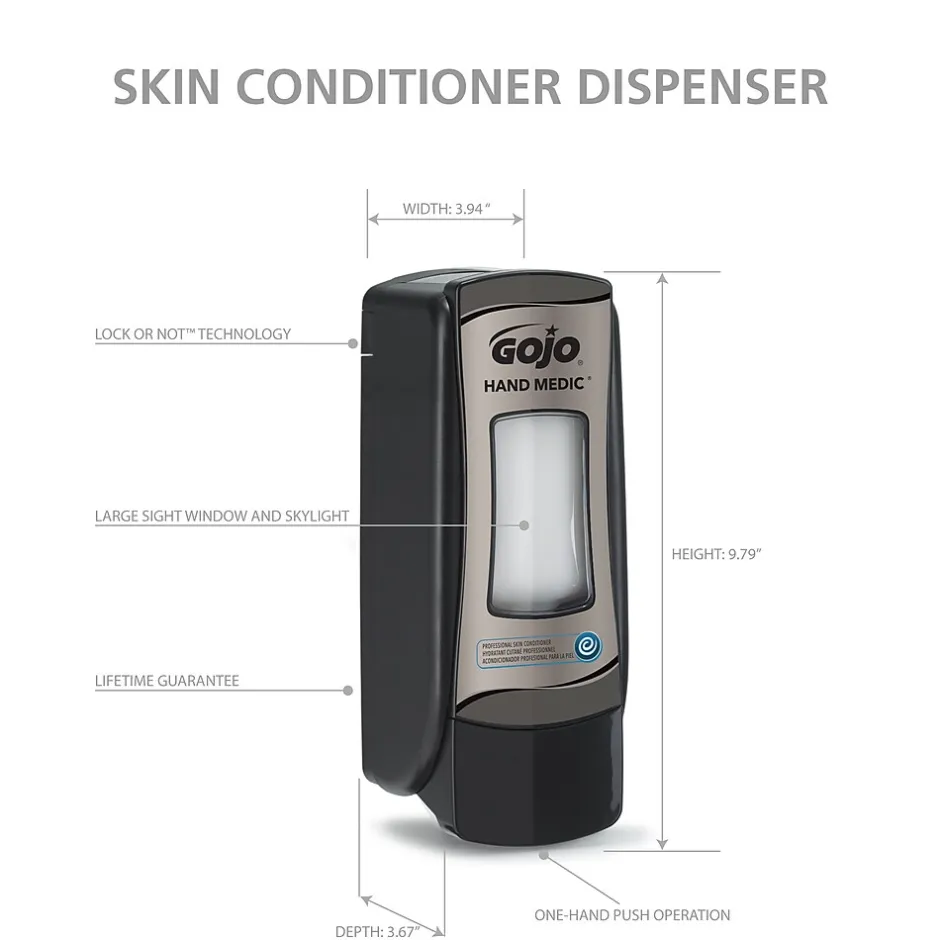 GOJO HAND MEDIC ADX-7 Wall Mounted Hand Soap Dispenser, Black/Chrome, 6/Carton (8782-06)