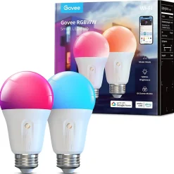 Smart Bulbs<Govee Bluetooth 12 Watts Multicolor LED A19 E26 Bulb, 2/Pack (B6009AC1)