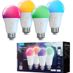 Smart Bulbs<Govee Bluetooth 12 Watts Multicolor LED A19 E26 Bulb, 4/Pack (B6009AC3)