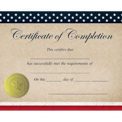 Clearance Patriotic Completion Certificates, 8.5" x 11", Multicolor, 25/Count (2015075) Awards & Certificates