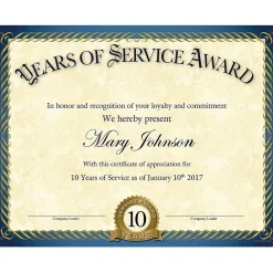 Years of Service Certificates, 8.5" x 11", 20/Pack (2015113) Awards & Certificates