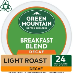 Keurig K-Cups<Green Mountain Breakfast Blend Decaf Coffee Keurig® K-Cup® Pods, Light Roast, 24/Box (5000330139)