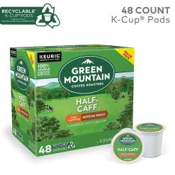 Keurig K-Cups<Green Mountain Coffee Roasters Half-Caff Coffee Keurig® K-Cup® Pods, Medium Roast, 48/Box (357446)