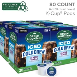Keurig K-Cups<Green Mountain Coffee Roasters Iced Cold Brew Almond Vanilla Iced Coffee Keurig® K-Cup® Pods, Light Roast, 80/Carton
