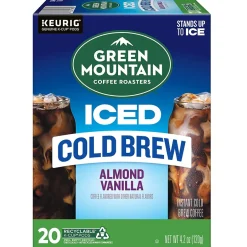 Keurig K-Cups<Green Mountain Coffee Roasters Iced Cold Brew Almond Vanilla Iced Coffee Keurig® K-Cup® Pods, Light Roast, 80/Carton