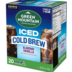 Keurig K-Cups<Green Mountain Coffee Roasters Iced Cold Brew Almond Vanilla Iced Coffee Keurig® K-Cup® Pods, Light Roast, 80/Carton
